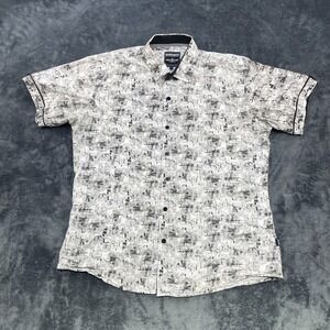 Barabas Short Sleeve Shirt Men Size XL Black And White Embroidery Casual Cotton